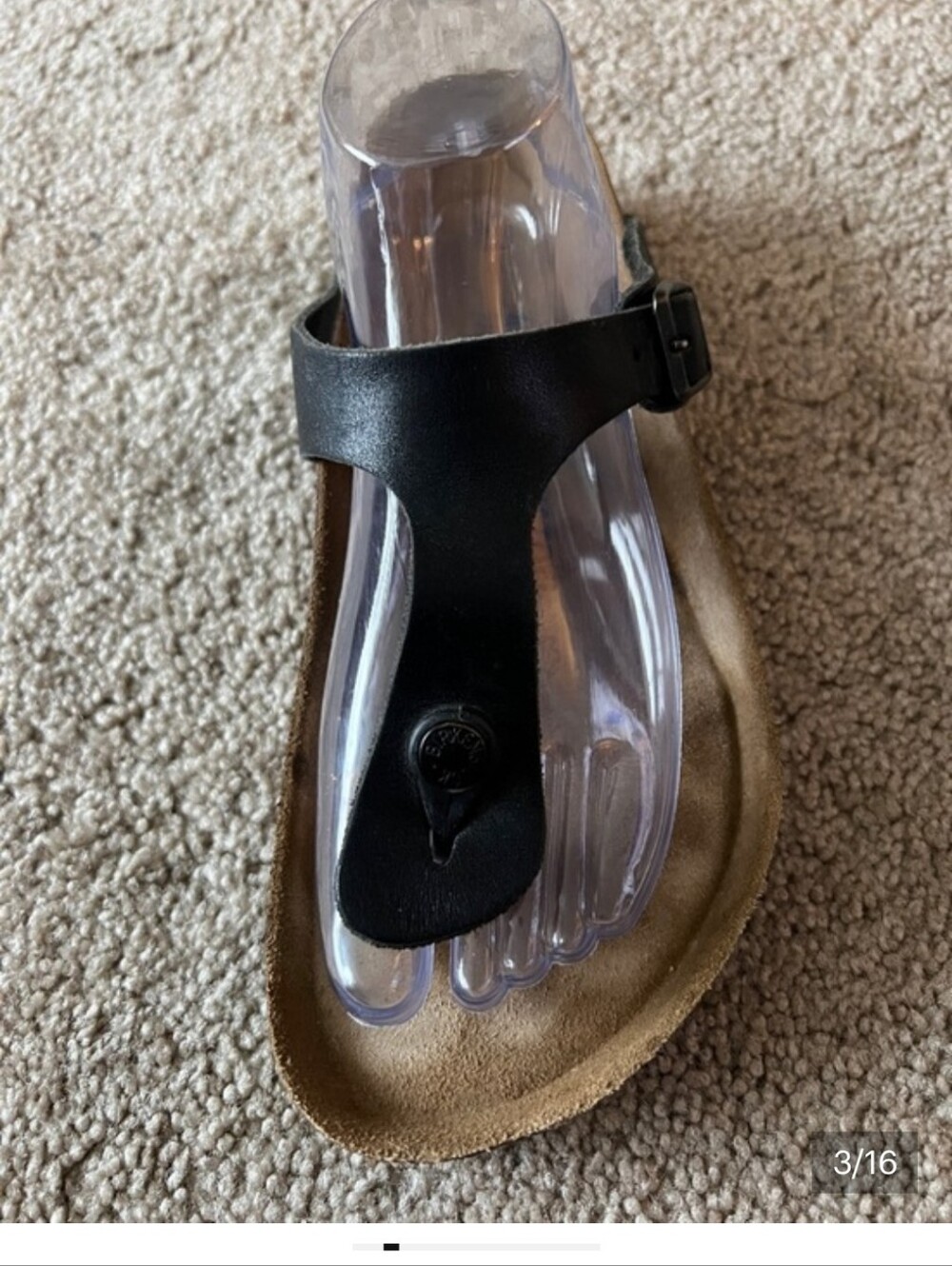 Birkenstock Gizeh Black Leather Thong Sandals with Tan Footbed Size 41 - Picture 3 of 13